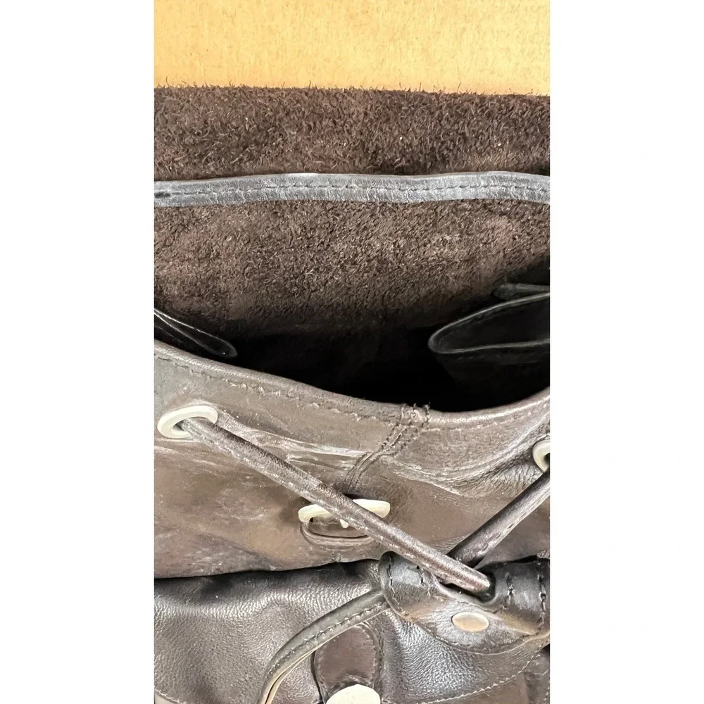 London Fog Backpack Womens Large Brown New Leather‎ Drawstring Buckle 90's